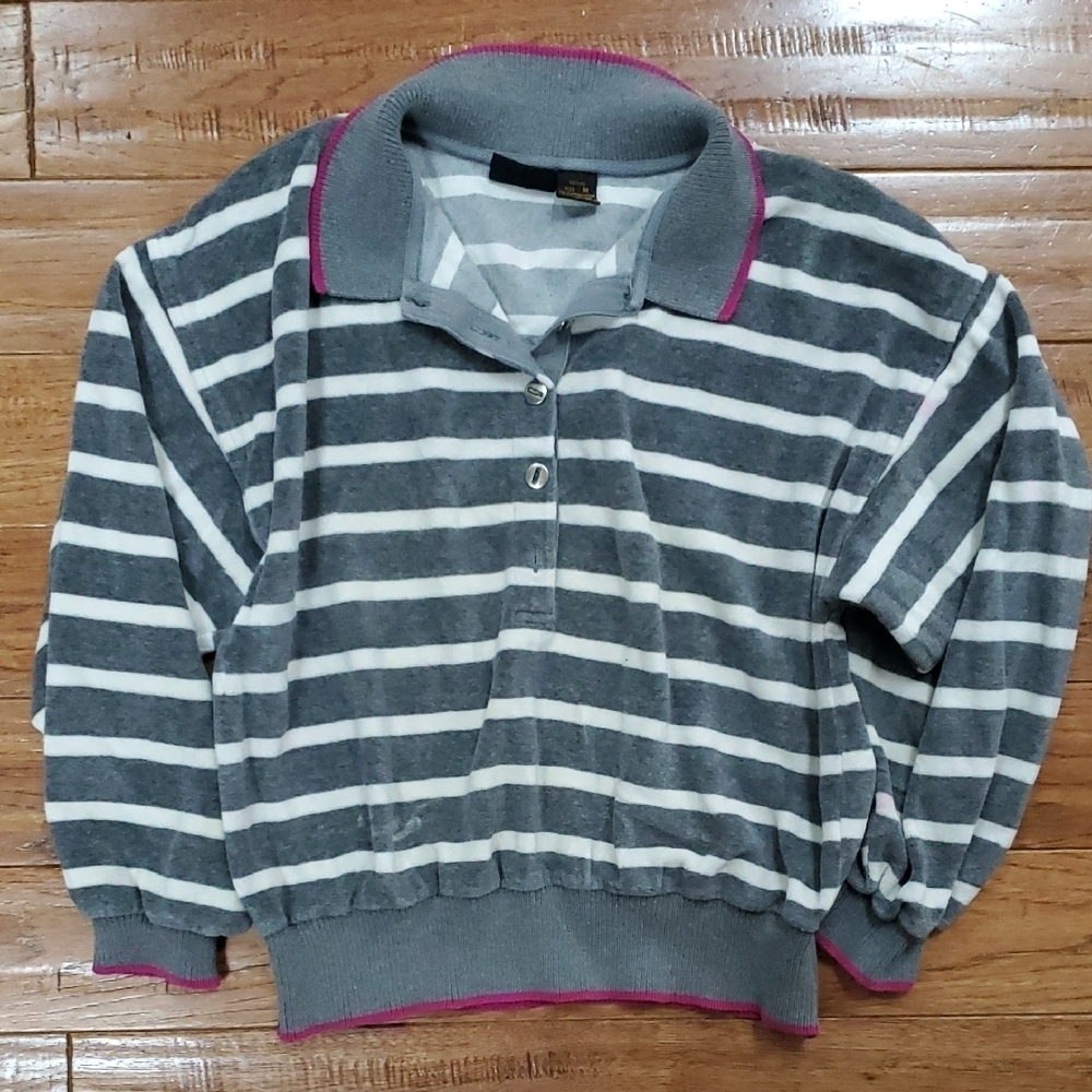 Liz Sport Petite Velour Stripe Crop Sweater